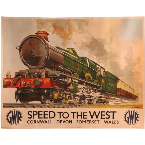 249 - A GWR quad royal poster, SPEED TO THE WEST, by Charles Mayo, a spectacular image of a King class loc... 