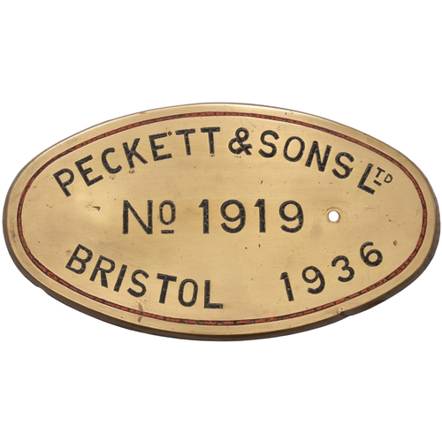 250 - A worksplate, PECKETT, 1919, 1936, from a standard gauge 0-6-0ST new to Tunnel Portland Cement Co Lt... 