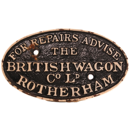 264 - A wagonplate, FOR REPAIRS ADVISE THE BRITISH WAGON CO LD, ROTHERHAM, cast iron, 8½