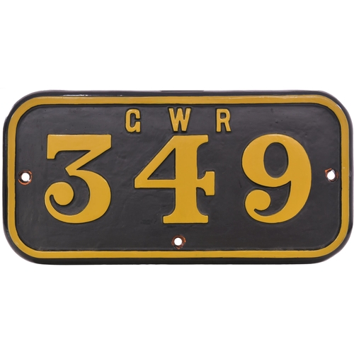 265 - A GWR cabside numberplate, GWR 349, from a Taff Vale Railway Caneron Class A 0-6-2T built by Vulcan ... 