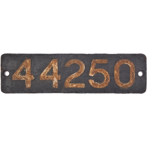 270 - A smokebox numberplate, 44250, from a LMS Class 4F 0-6-0 No 4250 built at Derby in 1926. At Rowsley ... 