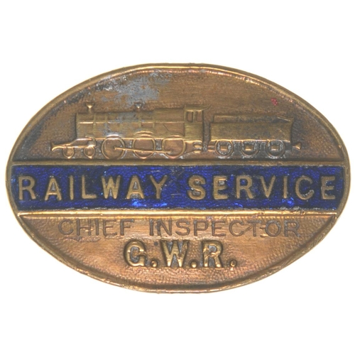 305 - A GWR Second World War service badge, with additional engraving, CHIEF INSPECTOR, blue enamel on bra... 