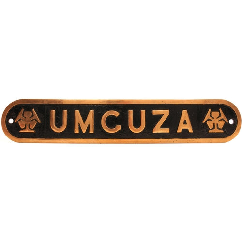 306 - A locomotive nameplate, UMGUZA, from a Rhodesia Railways 3ft 6ins gauge Class 20A 4-8-2+2-8-4 Beyer ... 