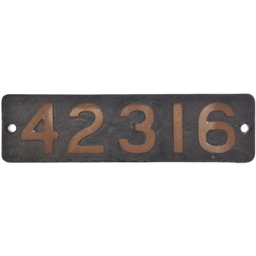 320 - A smokebox numberplate, 42316, from a LMS Class 4 2-6-4T No 2316 built at Derby in 1928, becoming BR... 