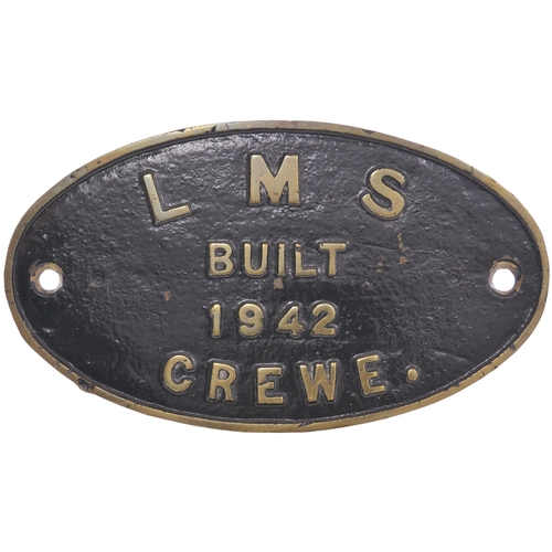 322 - A worksplate, LMS BUILT CREWE, 1942, from a LMS Class 8F 2-8-0 No 8150 which became BR 48150. Alloca... 