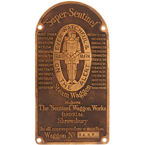 325 - A worksplate SUPER-SENTINEL steam waggon No 5287. From a 6-ton waggon new in March 1924 to Albert Wi... 