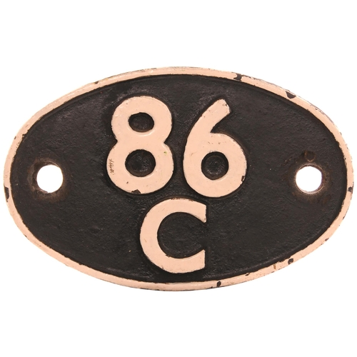 332 - A shedplate, 86C, Cardiff Canton (1948-January 1961).  The front repainted, the back marked 5044, th... 