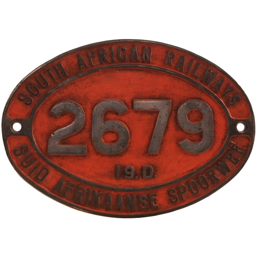 333 - A South African Railways cabside numberplate, 2679, from a 3ft 6ins gauge Class 19D 4-8-2 built by K... 