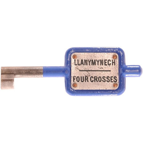 334 - A GWR single line key token, LLANYMYNECH-FOUR CROSSES, (cast steel, white metal engraved plate), fro... 