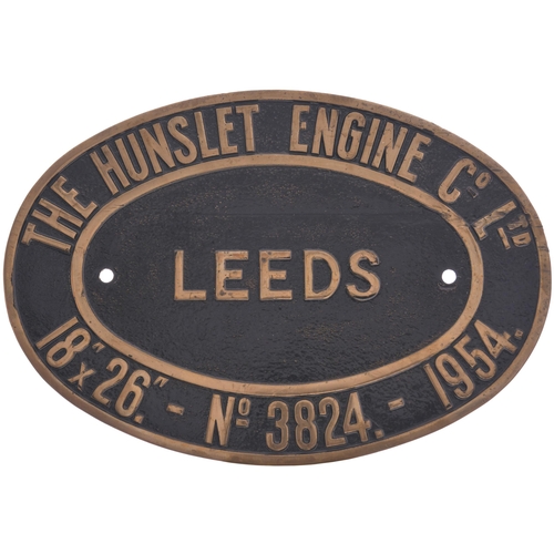 355 - A worksplate, HUNSLET ENGINE Co, 3824, 1954, from a standard gauge 0-6-0ST new to the National Coal ... 