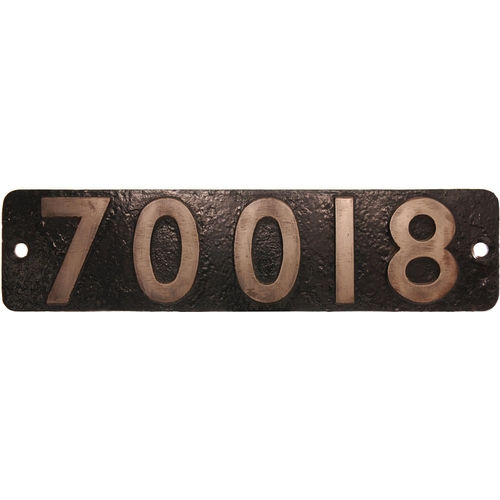 361 - A smokebox numberplate, 70018, from the BR Standard Britannia Class 7, FLYING DUTCHMAN. Repainted, t... 