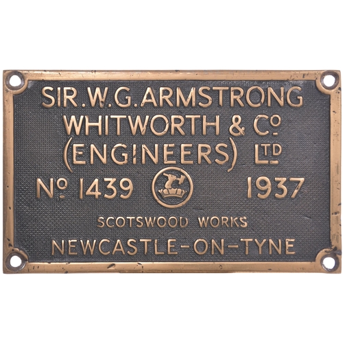 366 - A worksplate, ARMSTRONG WHITWORTH, 1439, 1937, from a LMS Class 5 4-6-0 No 5384 which became BR 4538... 