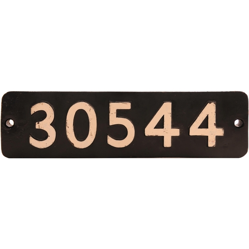 374 - A smokebox numberplate, 30544, from a Southern Railway Q Class 0-6-0 No 544 built at Eastleigh in Ap... 