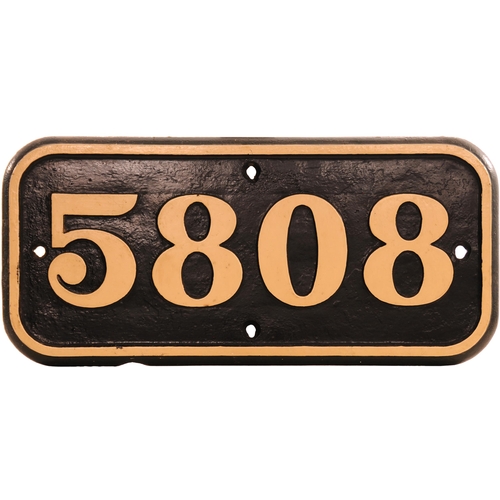 382 - A GWR cabside numberplate 5808 from a Collett 0-4-2T built at Swindon in January 1933. It spent its ... 