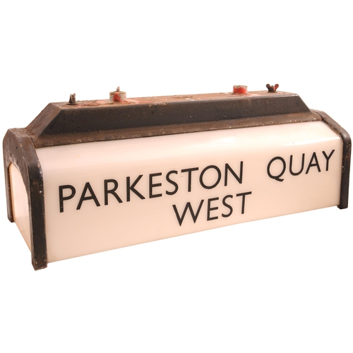 383 - An LNER light diffuser, PARKESTON QUAY WEST, from Harwich, aluminium body, engraved panel at the fro... 