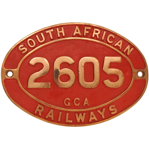 384 - A South African Railways cabside numberplate 2605 from a 3ft 6ins gauge Class GCA 2-6-2+2-6-2 Beyer ... 