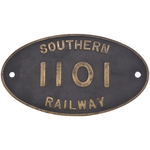 386 - A cabside numberplate, SOUTHERN RAILWAY, 1101, from a South Eastern & Chatham Railway B Class 4-4-0 ... 