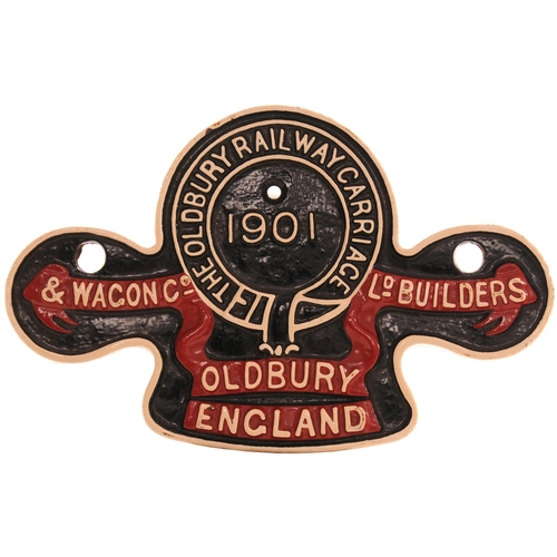 39 - A wagonplate, THE OLDBURY RAILWAY CARRIAGE & WAGON Co Ltd, BUILDERS, 1901, cast iron, 9½