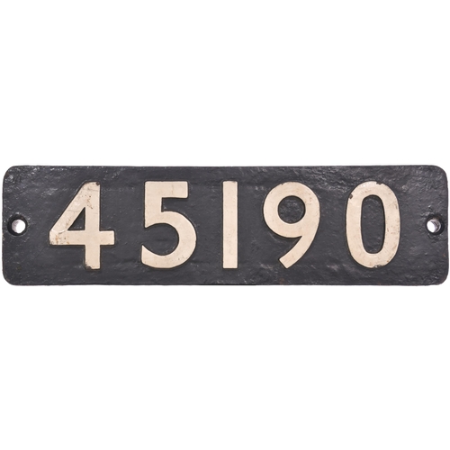 390 - A smokebox numberplate, 45190, from a LMS Class 5 4-6-0 No 5190 built by Armstrong Whitworth, Works ... 