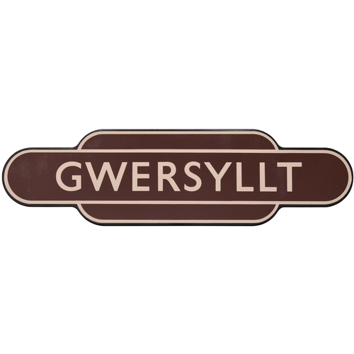 398 - A BR(W) totem sign, GWERSYLLT, (f/f), from the Wrexham, Mold and Connahs Quay route, situated just n... 