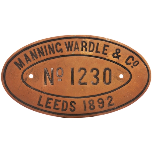 4 - A worksplate, MANNING WARDLE 1230, 1892, from a standard gauge 0-4-0ST new to Carr & Co, later Carr ... 