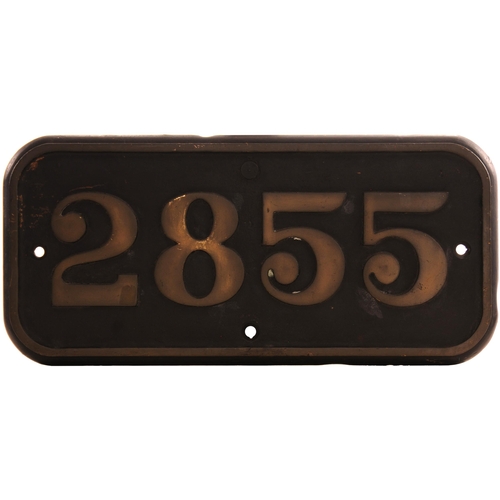 40 - A GWR cabside numberplate, 2855, from a 2800 Class 2-8-0 built at Swindon in February 1913. A much t... 