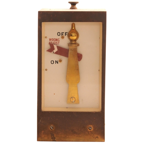 411 - A signal repeater, by Walters Electrical, a red distant arm on a chunky brass finialled post, within... 