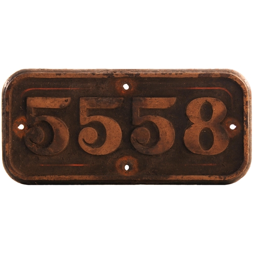 419 - A GWR cabside numberplate, 5558, from a 4500 Class 2-6-2T built at Swindon in November 1928. Its BR ... 