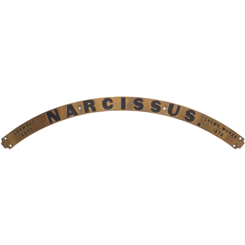 426 - A locomotive nameplate, NARCISSUS, incorporating its building date, L&NWRCo CREWE WORKS SEPR 1873, f... 