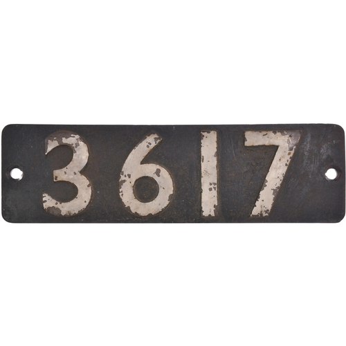 43 - A smokebox numberplate, 3617, from a GWR 8750 Class 0-6-0PT built at Swindon in April 1939. A long t... 