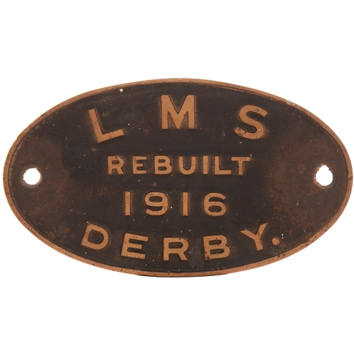 437 - A worksplate, LMS REBUILT DERBY 1916, from an unidentified Midland Railway locomotive. Cast brass, 1... 