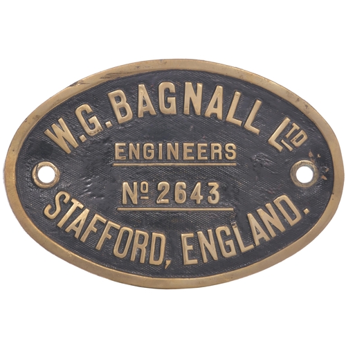 442 - A worksplate, W.G. BAGNALL, 2643, 1941. From a standard gauge 0-6-0PT new in 1943 to the War Departm... 