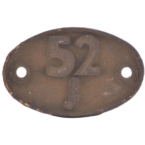 61 - A shedplate, 52J, Borough Gardens (October 1958-June 1959), later used by South Gosforth. Ex loco co... 