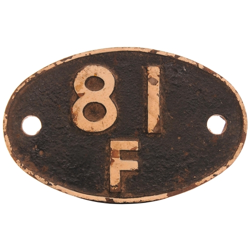 63 - A shedplate, 81F, Oxford (1948-May 1973). Ex loco condition. (Postage Band: B)