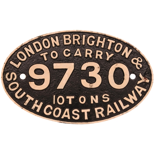 67 - A wagonplate, LONDON BRIGHTON & SOUTH COAST RAILWAY, TO CARRY 10 TONS, 9730, cast iron, 14¾x9¼