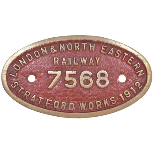 8 - A worksplate, LONDON & NORTH EASTERN RAILWAY, 7568, STRATFORD, 1912, from a Great Eastern Railway Y1... 