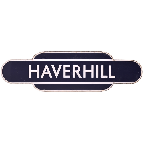 84 - A BR(E) totem sign, HAVERHILL, (h/f), from Cambridge to Sudbury and Marks Tey route. The station clo... 