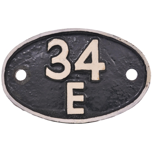 87 - A shedplate, 34E, Neasden (1948-February 1958), New England, (July 1958-October 1968). The front rep... 