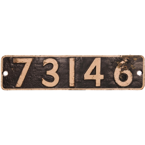 90 - A smokebox numberplate, 73146, from a BR Standard Class 5 4-6-0 built at Derby and allocated new to ... 