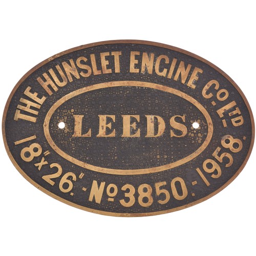 230 - An industrial locomotive nameplate, JUNO, with its matching worksplate, HUNSLET 3850, 1958, from a s... 