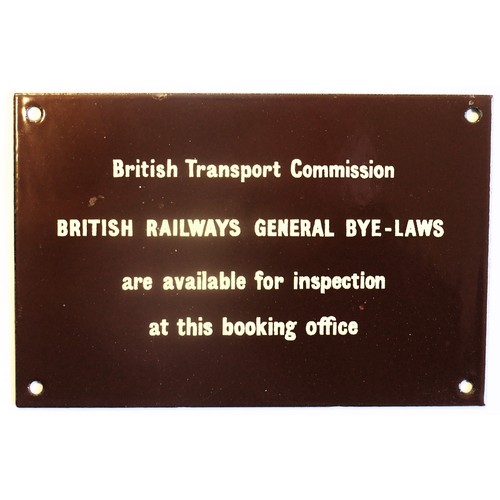 66 - BR(W), BTC, Bye-Laws notice, as often displayed by the booking office window,  enamel, 6