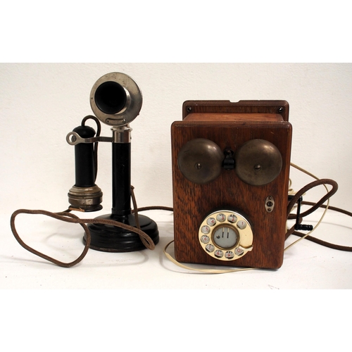 109 - Western Electric Co candlestick telephone, wooden cased dial telephone. (2) (Dispatch by Mailboxes/C... 