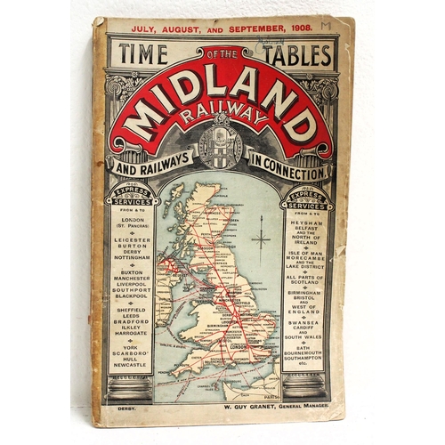 124 - Midland Railway public timetables October July, August & September 1908, complete condition binding ... 