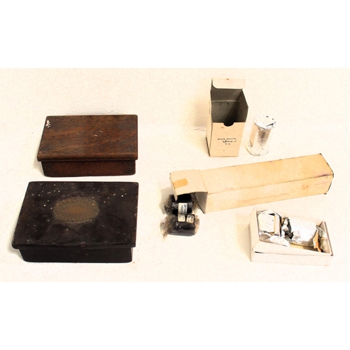 126 - Station ticket dating press - two wooden boxes of type set (incomplete), boxes of new ink ribbons (L... 