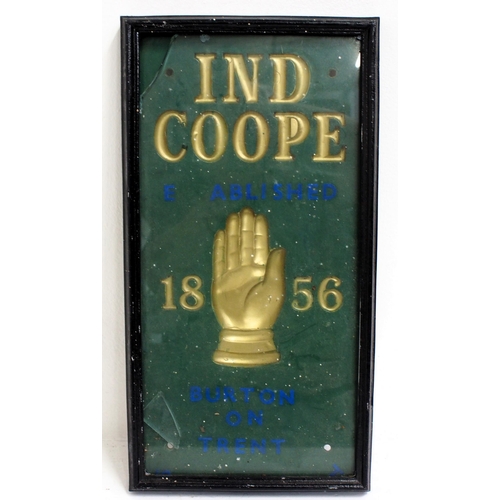 143 - IND COOPE C/I framed Brewery. Public House sign, cast in resin & glazed (glass damaged) a very attra... 