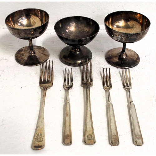 152 - Great Western Railway plated sundae dishes (2 full crest 1 roundel), table forks (5), all ex service... 