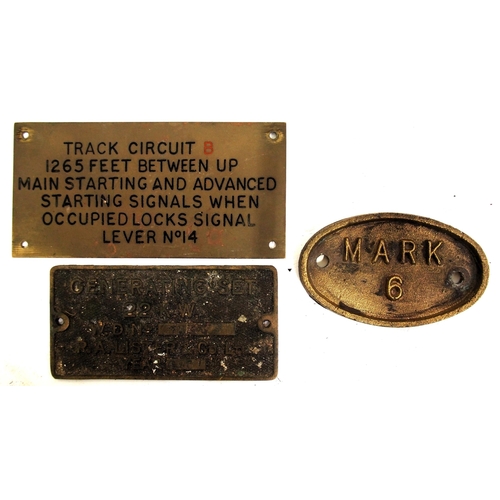 162 - Quantity of small items - brass engraved signal track circuit instrument label has black & red wax, ... 