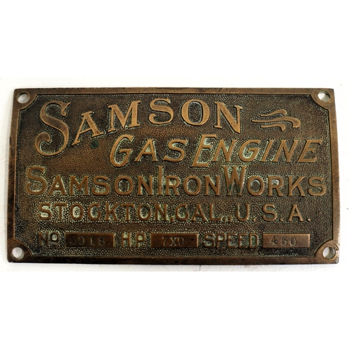 181 - Selection on makers plates etc - brass Samson Gas Engine USA 5½