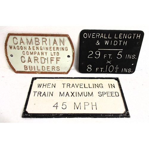 184 - Cambrian wagon & Engineering Co Cardiff C/I wagonplate original back, rolling stock C/I dimension pl... 