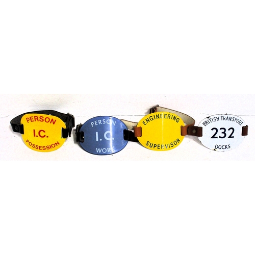 186 - Enamel armbands - PERSON IC WORK, ENGINEERING SUPERVISOR, PERSON IC POSSESSION, all complete with le... 